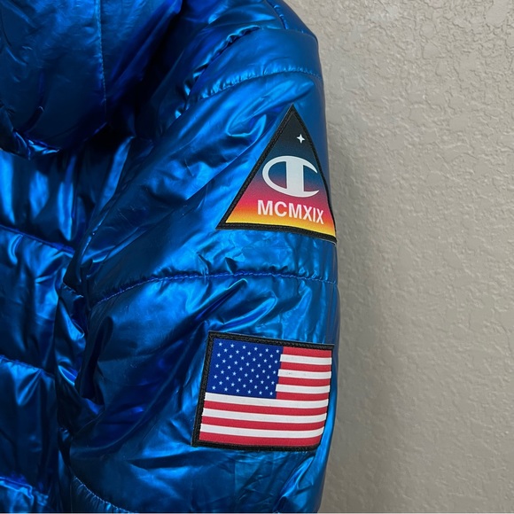 Champion X NASA men sz XS Metallic Puffer Jacket Blue Quilted - Picture 5 of 16